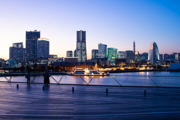 Minato Mirai skyline from Yokohama international port in Japan