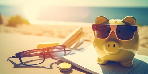 Vacation budget planning with piggy bank