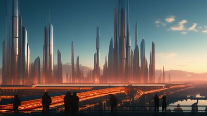 Futuristic technological dystopian city cinematic wallpaper