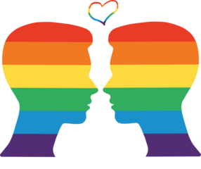 Two rainbow men head. Gay and LGBTQ transgender symbol concept  and background. LGBTQ pride month
  