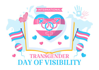 International Transgender Day of Visibility Vector Illustration on March 31 with Transgenders Pride Flags and Symbol in Celebration Flat Background