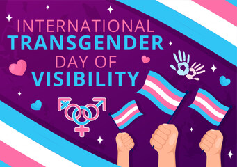 International Transgender Day of Visibility Vector Illustration on March 31 with Transgenders Pride Flags and Symbol in Celebration Flat Background - obrazy, fototapety, plakaty