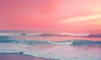 Fototapeta premium A pink sky over the ocean and waves,Generative AI