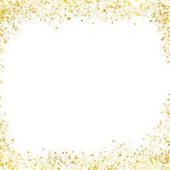 Gold decorative frame, gold splatter glitter or confetti for a festive holiday page decoration, metallic paint splatter effect