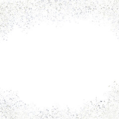 Silver snow decorative frame, gold splatter glitter or confetti for a festive holiday page decoration, metallic paint splatter effect