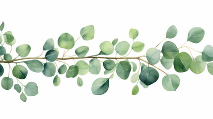 Watercolor green eucalyptus banner on white background - obrazy, fototapety, plakaty