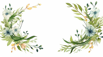 Wedding frame flowers leaves watercolor isolated on white background