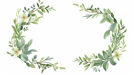 Wedding frame flowers leaves watercolor isolated on white background