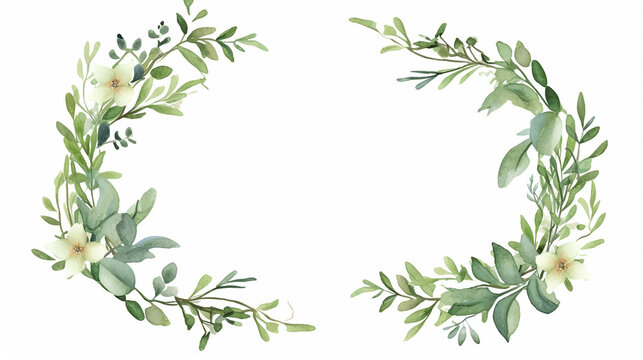 Wedding frame flowers leaves watercolor isolated on white background