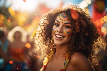 A young women smiles during a carnival festival