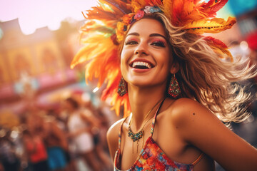 A young women smiles during a carnival festival