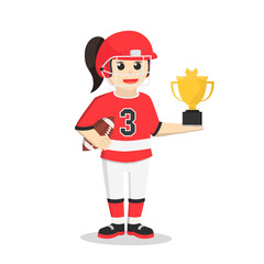 american football girl got trophy design character on white background