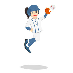 Baseball player girl jumping And Catch The Ball