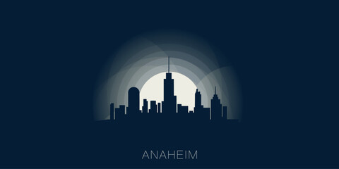 USA United States Anaheim cityscape skyline city panorama vector flat modern banner illustration. US California state emblem idea with landmarks and building silhouette at sunrise sunset night
