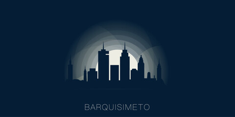 Barquisimeto cityscape skyline city panorama vector flat modern banner illustration. Venezuela capital region emblem idea with landmarks and building silhouettes at sunrise sunset night