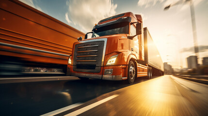 Extreme close up of a truck driving down a highway at sunny day