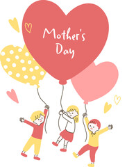 ハートのふうせんを持つ子供たち2_母の日