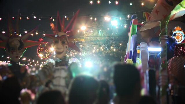 Cabezudos (Big Dolls) Dancing at the Artisanal Carnival in Lincoln, Buenos Aires Province, Argentina. 