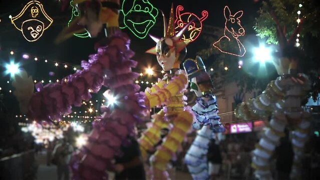Cabezudos Dancing at Lincoln Artisanal Carnival, Buenos Aires, Argentina - Night Parade