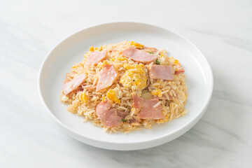 bacon ham fried rice on plate