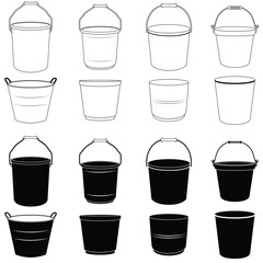 Set of bucket line art and silhouette © Bayurey