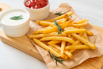 French fries with sour cream and ketchup