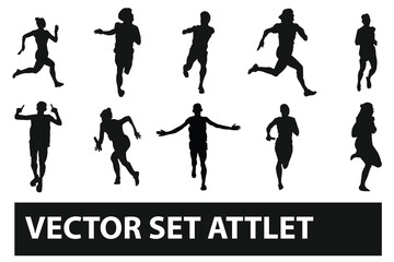 vector set of silhouettes of runner people, athlete, sportsmen, humans. running and style isolated on background