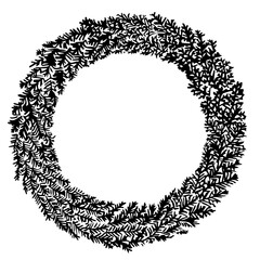 手描きのシンプルなリース　コピースペース有り/白黒/線画/ペン画
