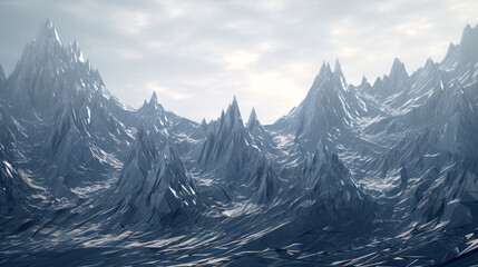 A mountainous landscape with majestic metallic peaks.