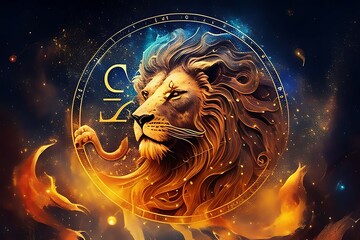 Leo zodiac sign against space nebula background