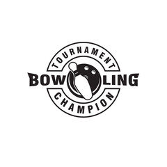 bowling sports vintage logo design vector template illustration