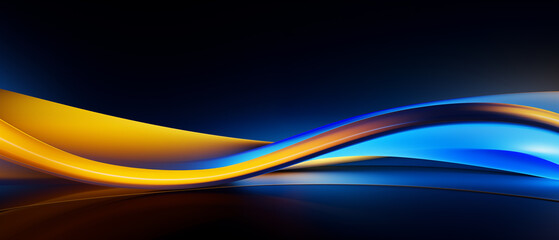 Abstract Neon Art with Blue and Yellow Curves
