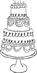 Ilustración vectorial de torta en tendencia. Boceto de contorno de pastel