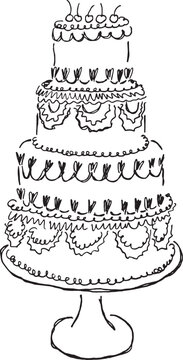 Ilustración vectorial de torta en tendencia. Boceto de contorno de pastel