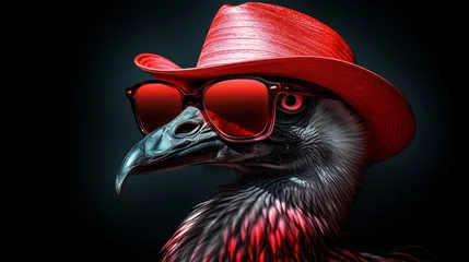 Gardinen A flamingo wearing sunglasses and a hat © Ainur