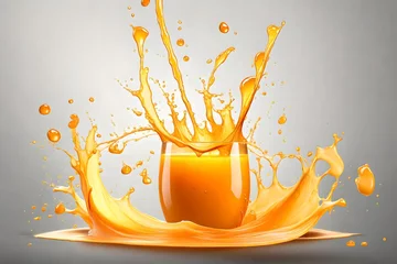 Schilderijen op glas orange juice splash on black © Huzaifa