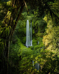View of the Air Terjun Sendang Gile waterfall. Long exposure time. Senaru. Lombok. Indonesia