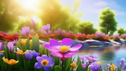 spring vibrant nature with flowers and insect photo realistic wallpaper