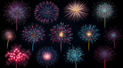 Fototapeta premium Collection Set Amazing Beautiful firework isolated