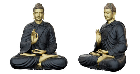 Serene Buddha Statue in Meditation - Multiple Angles on Transparent PNG Background