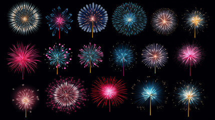 Collection Set Amazing Beautiful firework isolated