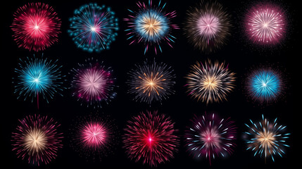Collection Set Amazing Beautiful firework isolated