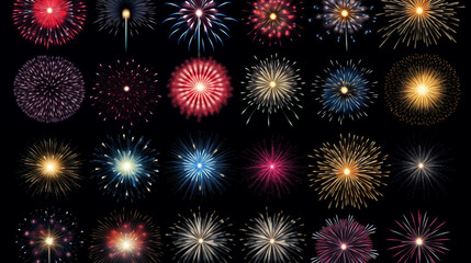 Fototapeta premium Collection Set Amazing Beautiful firework isolated