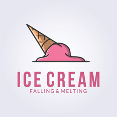 falling and melting ice cream logo vector illustration design, simple line art