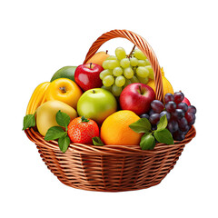 Fruits in a basket on transparent background