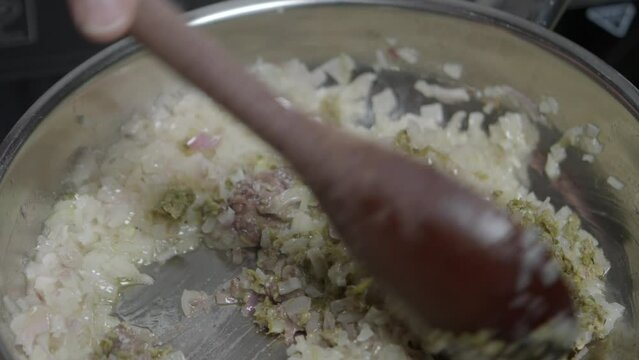 Cafe de paris butter with all the spices in the pan while it cooks. Perfect sauce for meats, close up