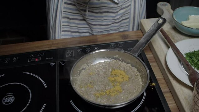 Cafe de paris butter. All the spices for this perfect sauce for meats are added to a hot pan