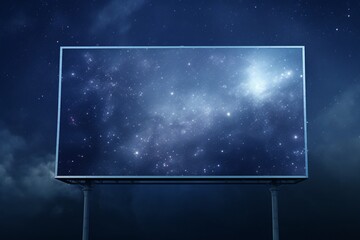 A cosmic navy blue billboard against a galactic silver background, providing a stellar platform for...