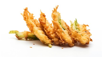 Generative AI : Vegetable tempura on isolated white background - obrazy, fototapety, plakaty
