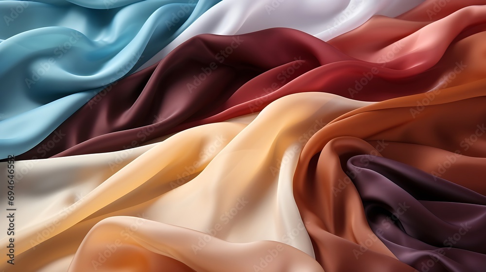 Poster Generative AI : Abstract Background with 3D Wave Bright colors Gradient Silk Fabric
